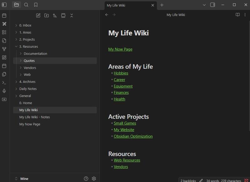 Screenshot of Obsidian Life Wiki