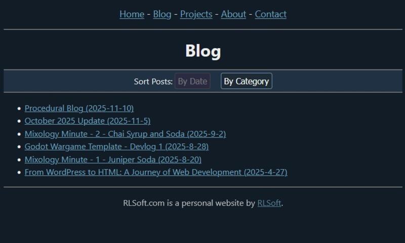 Screenshot of the blog page.