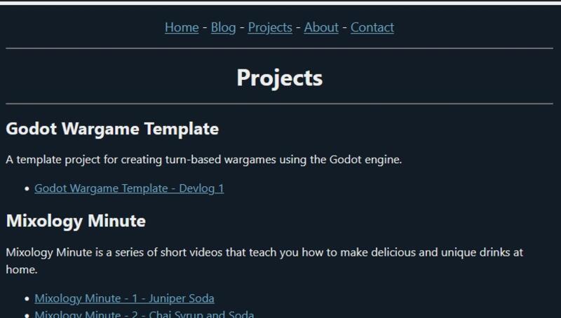 Screenshot of the projects page.