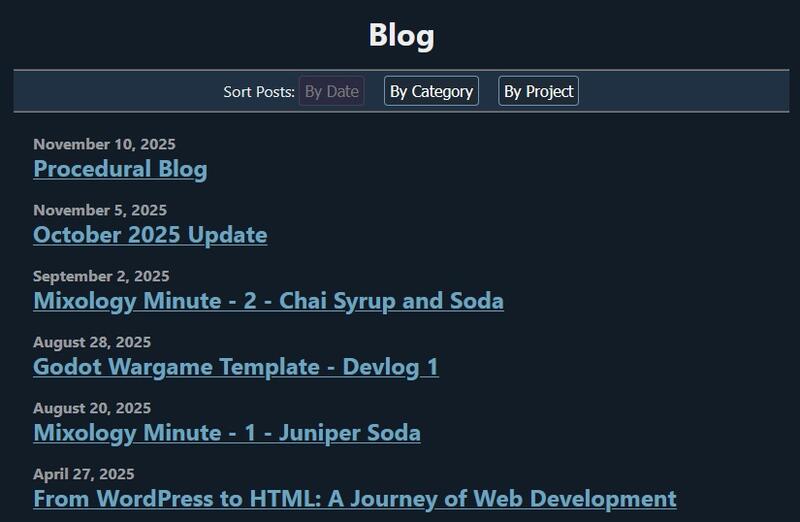 Screenshot of the new blog page sorted by date.