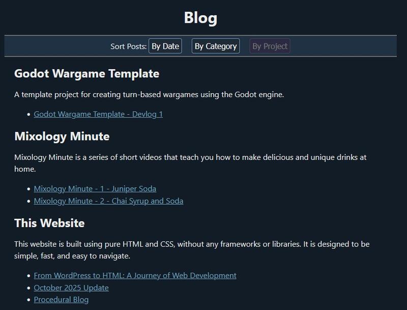 Screenshot of the new blog page sorted by project.