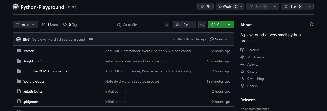 Screenshot of the Python-Playground repository. Taken on January 30, 2026.