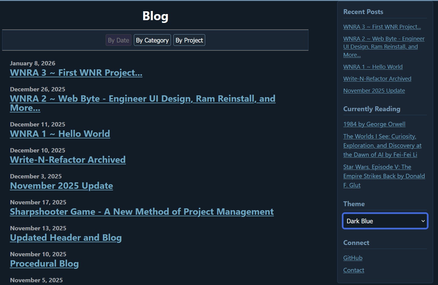 Screenshot of Website Sidebar and Theme Switcher