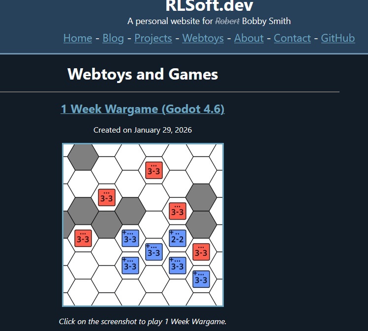 Screenshot of the Webtoys page. Taken on January 29, 2026.